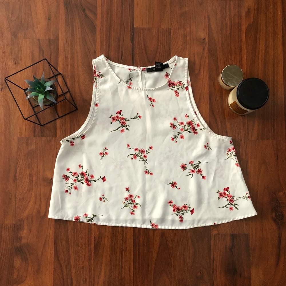 Forever 21 S White Floral Sleeveless Crop Top
